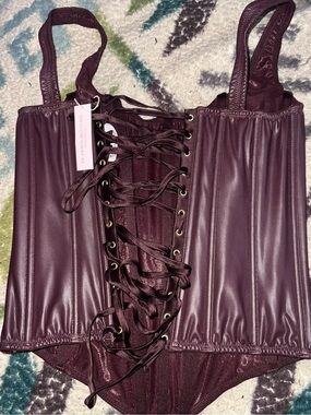 Victorias Secret Lace-Up Faux Leather Burgundy Corset